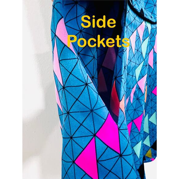 Size 2- MARA HOFFMAN Blue & Multi Silk Geometric Strapless Romper - Retail: $400 - Picture 4 of 6